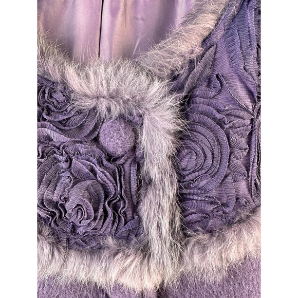 Anthropology by Ryu Women's Coat Size Medium Purple Fur Trim Pockets Buttons - Picture 9 of 11